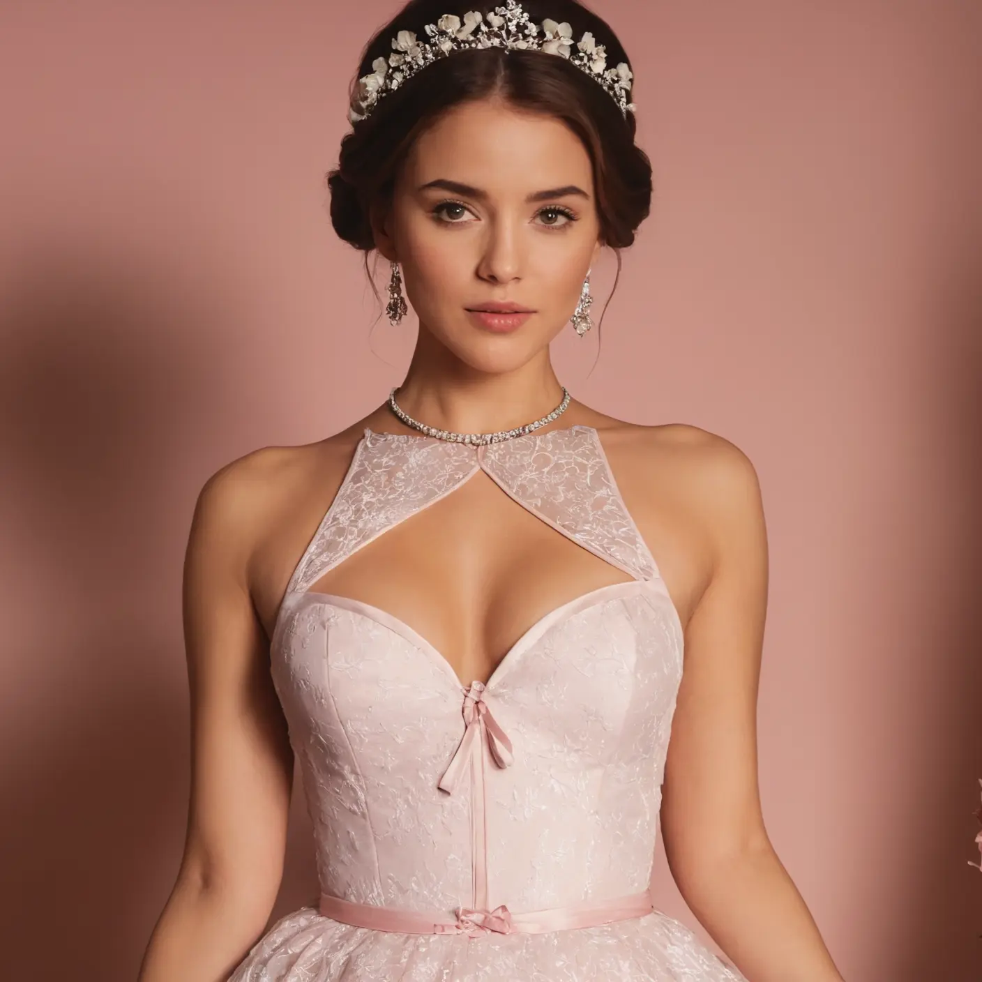 coquette_girl Modelo posando con ropa coquette color rosa y diadema